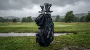 Weather-resistant insulated golf cooler bag attachments used during a drizzly Canadian round